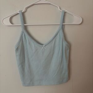 glassons light blue bow lace trim ribbed crop tank top